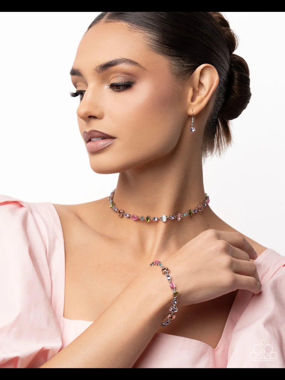 Generous Gigue Multicolor Crystal Link Necklace and Bracelet Set - Women Jewelry